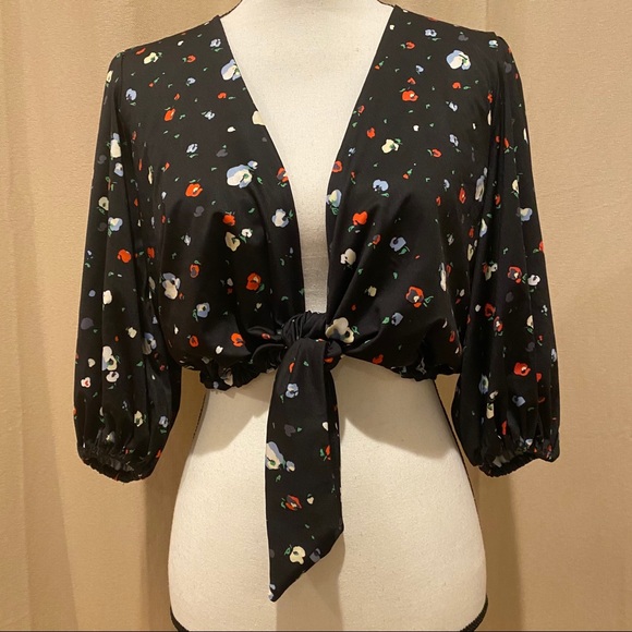 Ganni cropped Tie front-floral shirt Size 2 - Picture 6 of 11